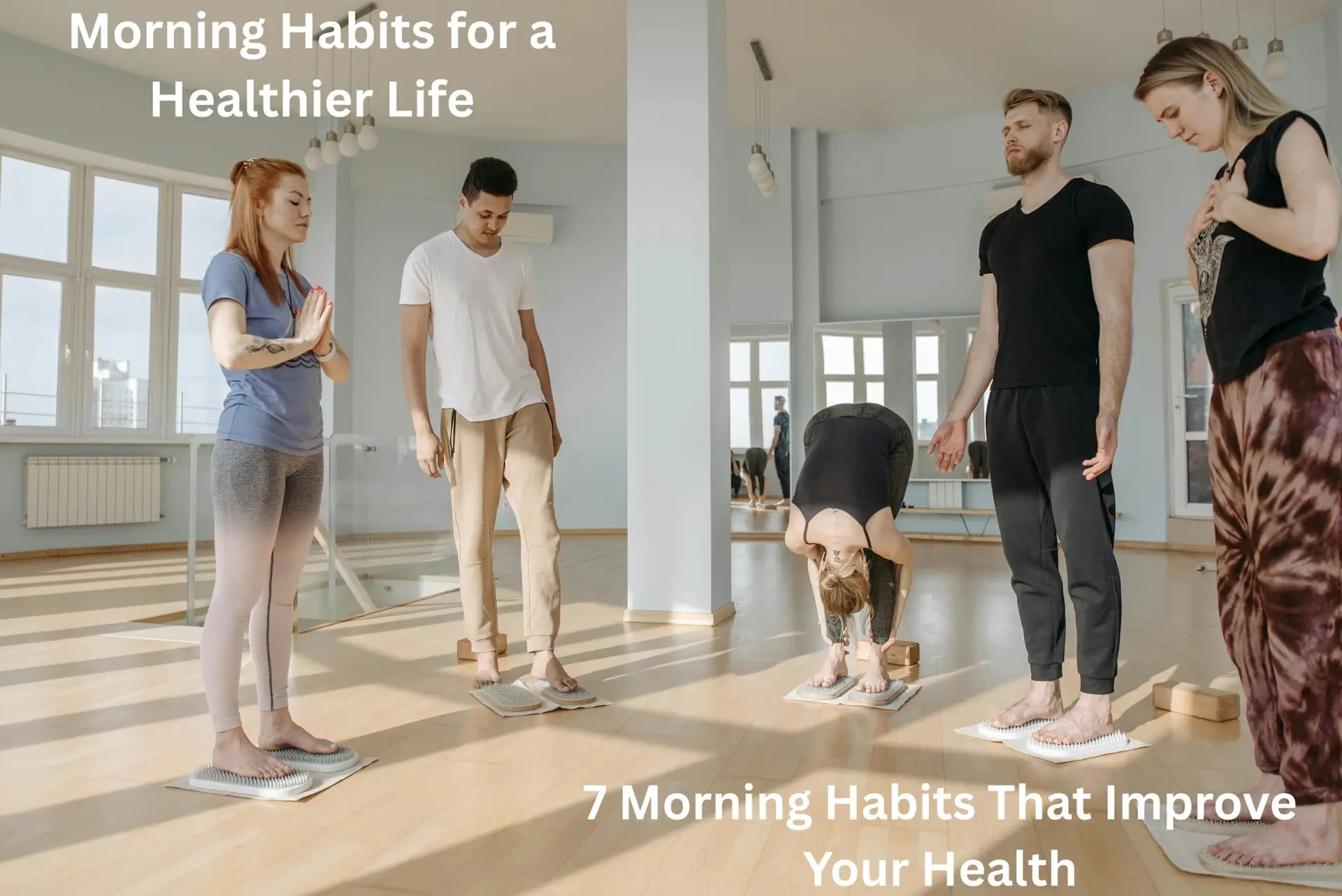 A group of people doing yoga and morning stretching for a healthier lifestyle.